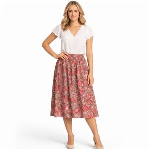 Caite Size M Floral Boho Midi Skirt 100% Rayon Artisan Made